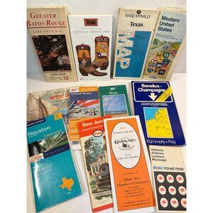 Vintage Map Lot Texas USA Louisiana Netherlands Mobil New Jersey
